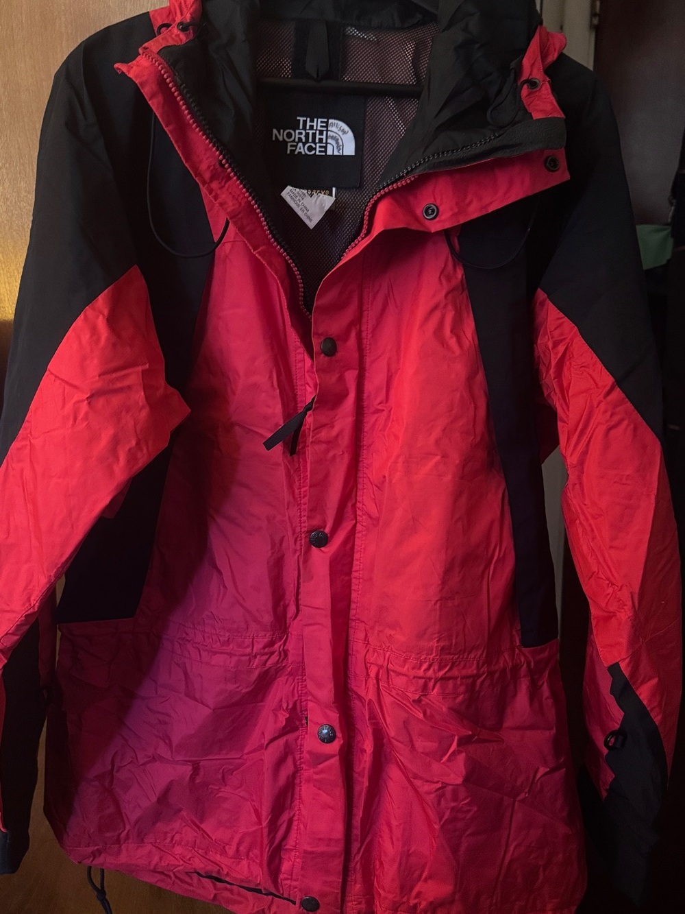 The North Face Men's Red and Black Raincoat with Hood